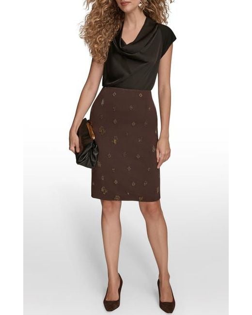 Donna Karan Brown Embroidered Bead Pencil Skirt