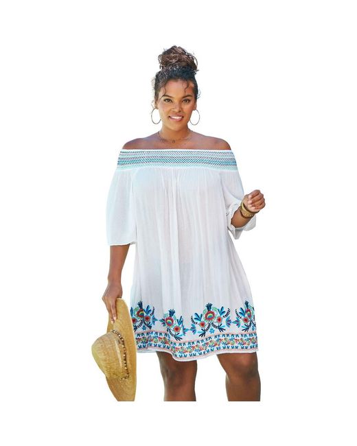 Swim 365 Blue Off-The-Shoulder Cover Up