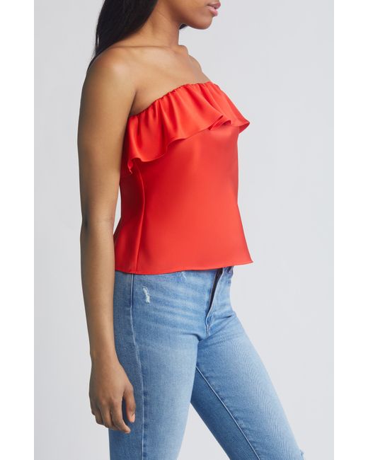 Wayf Red All Yours Ruffle Strapless Top