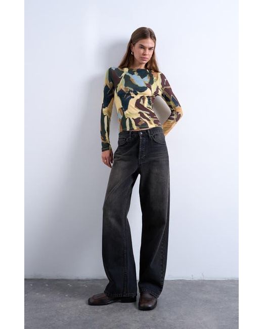 TOPSHOP Multicolor Abstract Print Boat Neck Top