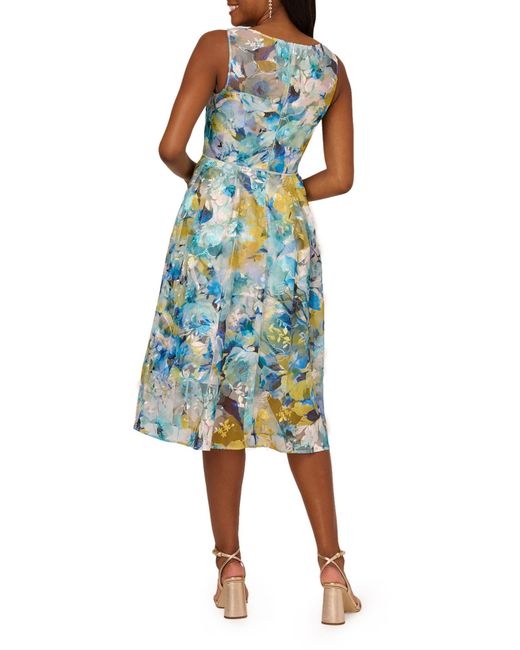 Adrianna Papell Blue Floral Embroidered Fit & Flare Dress