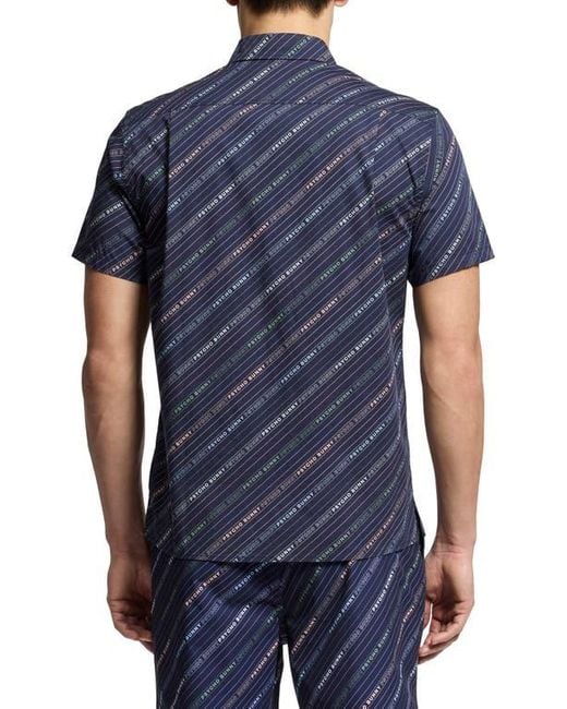 Psycho Bunny Blue Renmark Short Sleeve Stretch Poplin Woven Button-Up Shirt for men