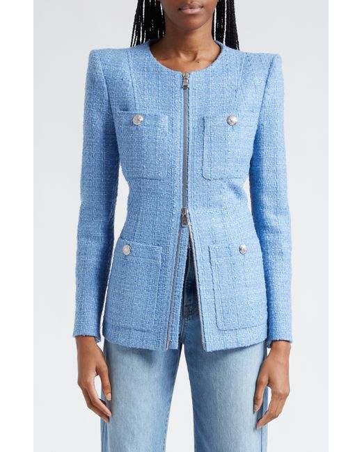 Veronica Beard Blue Agni Cotton Blend Tweed Dickey Jacket