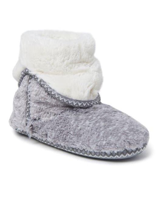 Dearfoams Gray Beth Faux Fur Fold Down Fuzzy Bootie Slipper