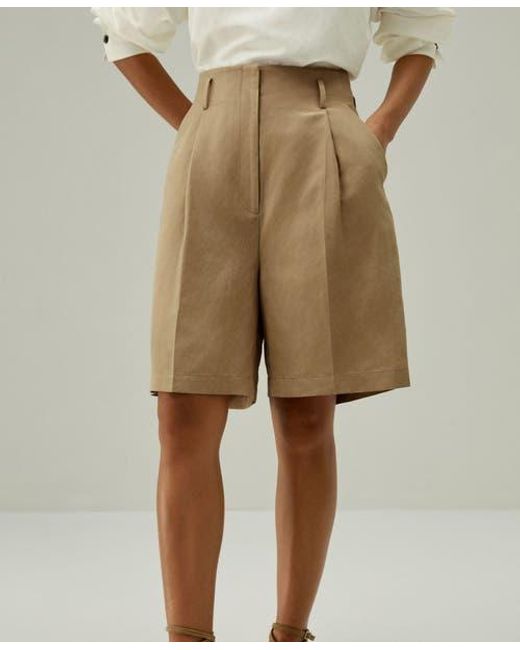 LILYSILK Natural Chic Silk-Linen Blend Bermuda Shorts