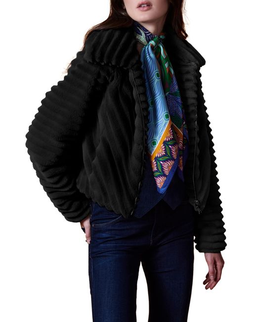 Bernardo Black Chevron Groove Faux Fur Jacket