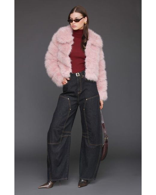 Avec Les Filles Pink Faux Fur Crop Jacket