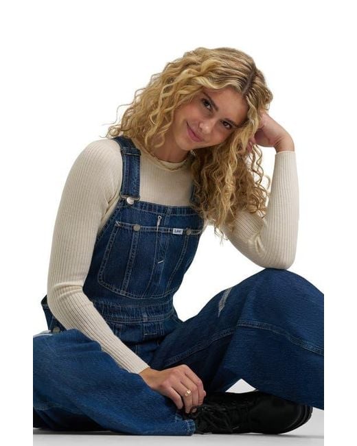 Lee Jeans Blue Distressed Relaxed Denim Overalls