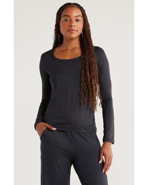 Zella Black Restore Soft Lite Ruched Long Sleeve T-Shirt