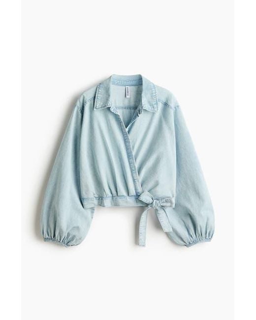 H&M Blue Denim Wrap Blouse