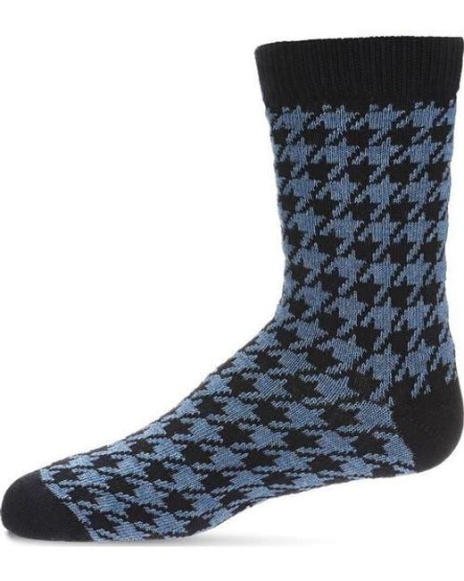 Memoi Black Houndstooth Crew Sock for men