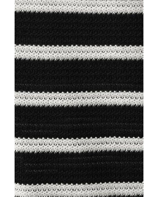 Mango Black Textured Stripe Johnny Collar Polo for men