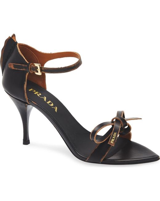 Prada Metallic Exposed Seam Ankle Strap Sandal