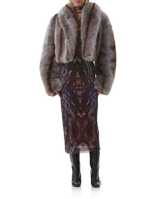 AFRM Women's Black Stephanie Stripe Faux Fur Jacket