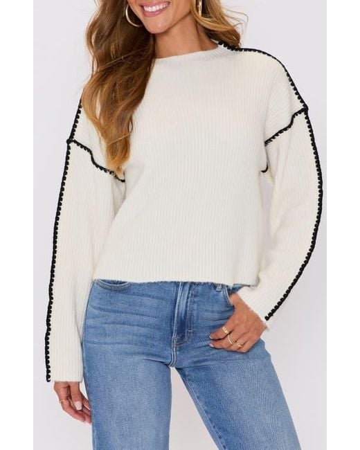 Vici Collection Women's Blue Terra Contrast Stitch Sweater