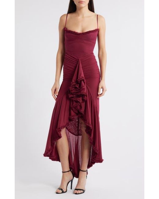 gabbi ruffle mesh high low cocktail dress House of Cb Gabbi Apricot Ruffled Front Gown Size XS, $85 to hire RRP $463 Features include: Front ruffle as a standout feature Beautiful silhouette gathered at the hip for