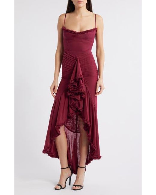 House Of Cb Gabbi Ruffle Mesh High-Low Cocktail Dress in Red | Lyst