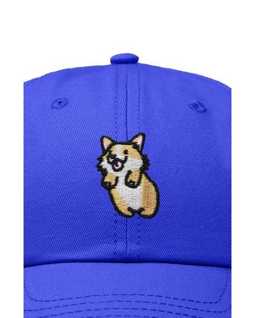 Alix Blue Leaping Corgi Embroidered Cap