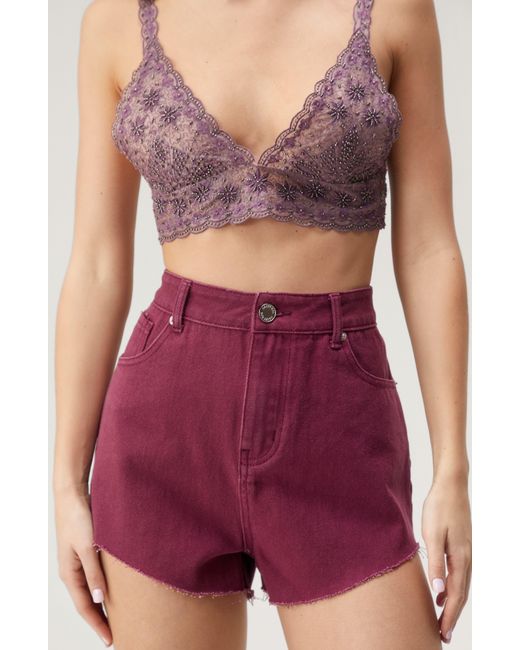 Nasty Gal Purple Embellished Star Cutoff Denim Shorts