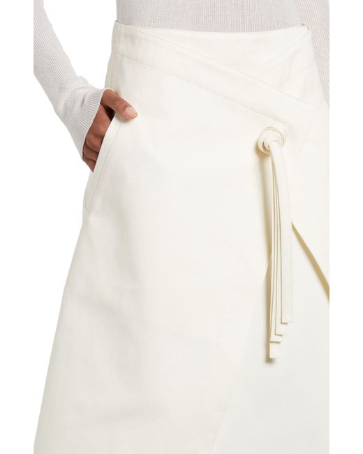 Bottega Veneta Natural Knot Detail Cotton Twill Faux Wrap Skirt