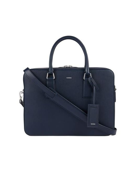 Sandro Blue Large Grained Leather Briefcase for men