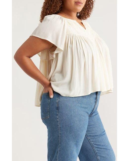Treasure & Bond White Shirred Raglan Sleeve Gauze Top