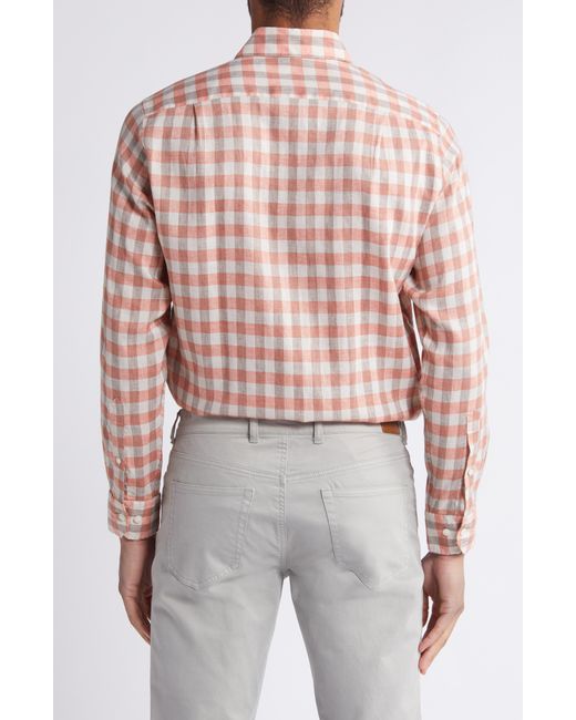 Scott Barber Pink Bold Gingham Linen Twill Button-up Shirt for men
