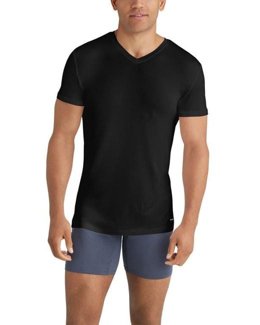 Tommy John Black 3-Pack Second Skin Stay Tucked V-Neck Undershirts for men