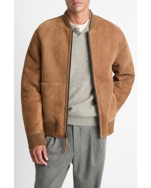 Vince Brown Genuine Shearling Bomber Jacket for men