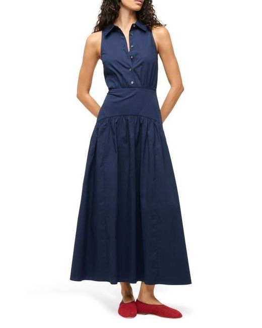 Staud Blue Romy Sleeveless Maxi Shirtdress