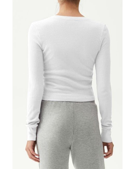 Michael Stars Gray Palmer Cropped Long Sleeve Thermal T-Shirt