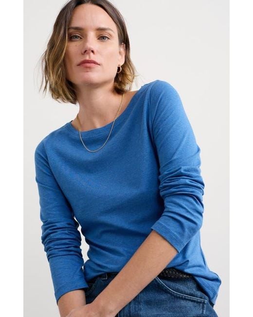 Seasalt Cornwall Blue Easel Long Sleeve Stretch Organic Cotton Top