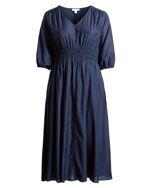 Nordstrom Blue Smocked Waist Cotton & Silk Midi Dress