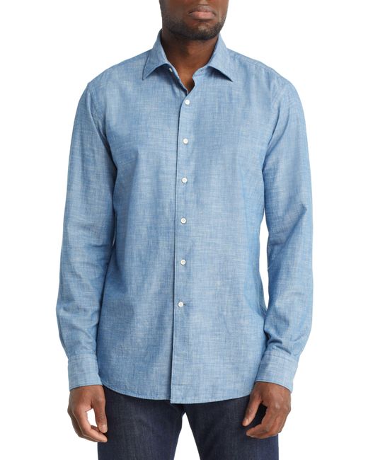 Peter Millar Blue Crown Crafted Selvedge Cotton Chambray Button-up Shirt for men