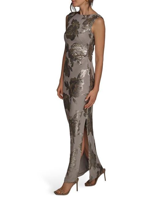 Donna Karan Natural Sequin Floral Sleeveless Gown