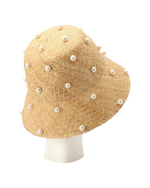 Kate Spade Natural Pearl Embellished Straw Cloche