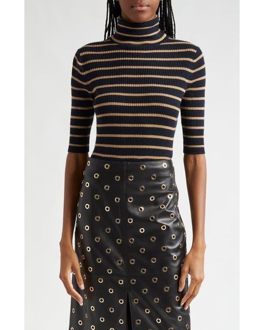 Veronica Beard Black Katrina Stripe Turtleneck Merino Wool Sweater