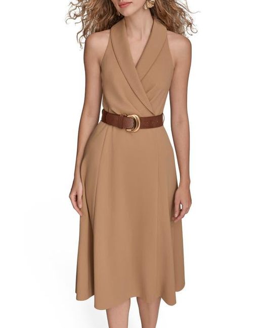 Donna Karan Natural Sleeveless Belted A-Line Dress