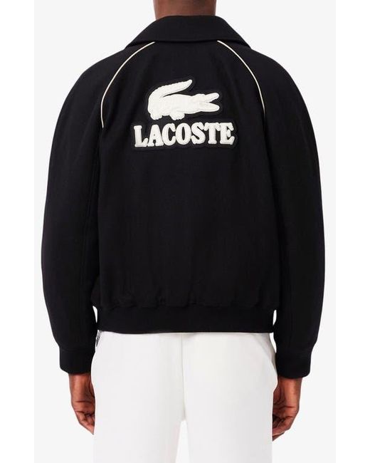 Lacoste Black Logo Appliqué Wool Blend Varsity Jacket for men