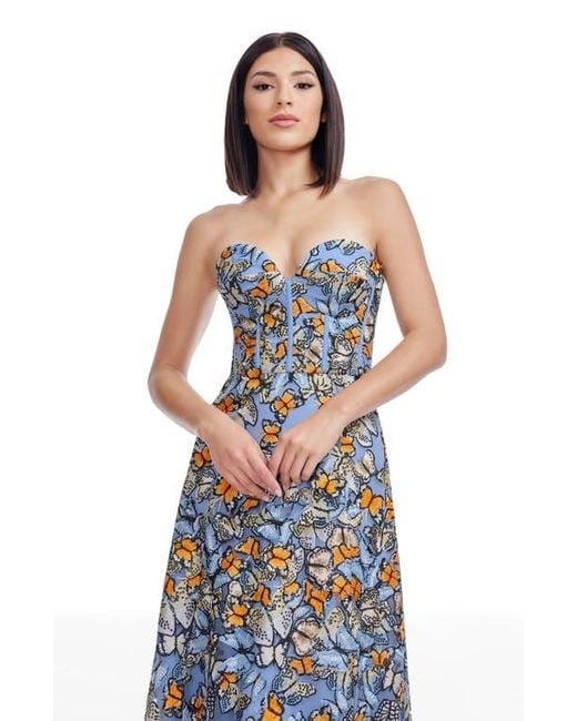 Dress the Population Carina Butterfly Appliqu Strapless Cocktail Midi Dress  in Blue | Lyst