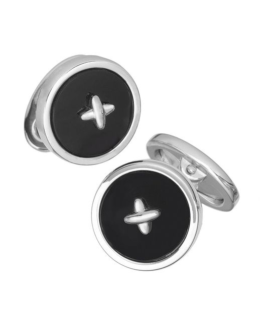 Jan Leslie Black Gemstone Button Sterling Cufflinks for men