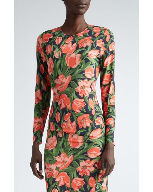 Carolina Herrera Multicolor Floral Long Sleeve Midi Dress