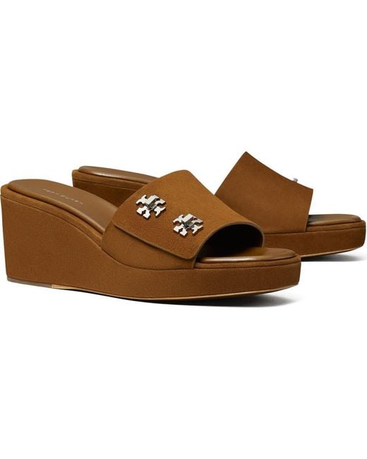 Tory Burch Brown T-Lock Wedge Sandal