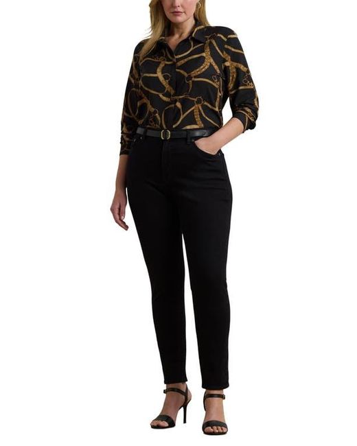 Ralph Lauren Black Belting Print Classic Fit Crepe Button-Up Shirt