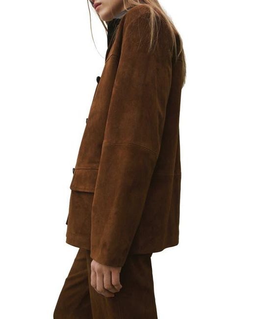 Mango Brown Straight Suede Blazer
