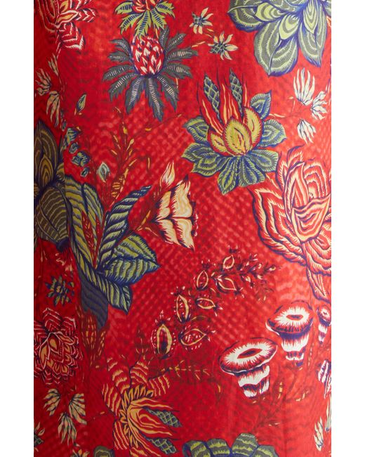 Ulla Johnson Red Carina Print Puff Sleeve Midi Dress