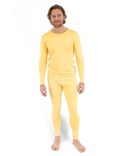 Leveret Yellow Two-Piece Thermal Long Sleeve Solid Pajamas for men