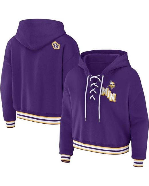 WEAR by Erin Andrews Purple Minnesota Vikings Plus Size Lace-Up Pullover Hoodie