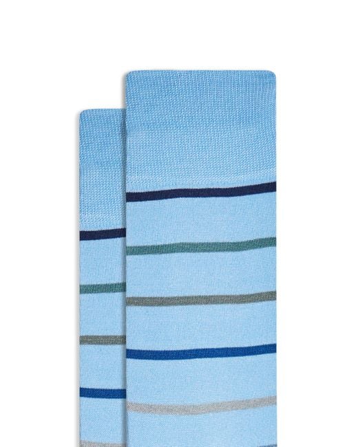 Bugatchi Blue Stripe Cotton Blend Dress Socks for men