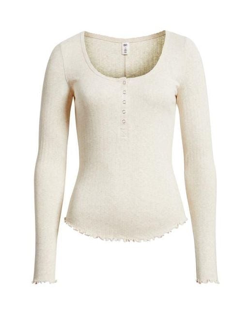 BP. White Cotton Blend Pointelle Henley Top
